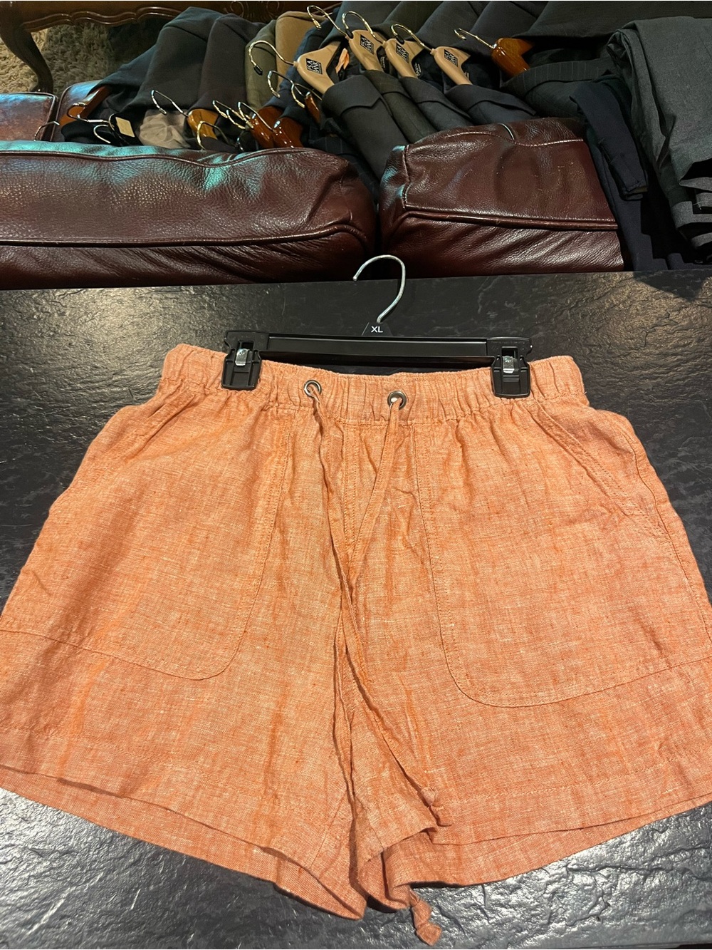 Women’s Casual Drawstring Linen-Blend Shorts in Orange
